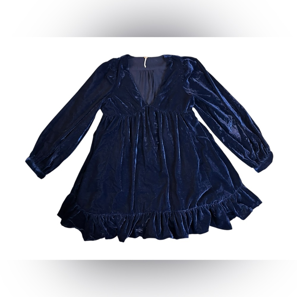 Free People Womens Estella Velvet Party Mini Dress, blue, SMALL - Picture 8 of 12